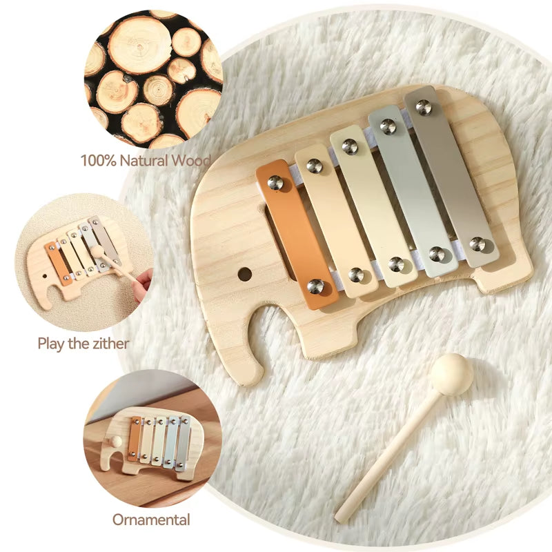 Montessori Wooden 5 Tones Multicolor Xylophone Wood Musical Instrument Toys for Baby Kids Puzzles Early Learning Games Baby Gift