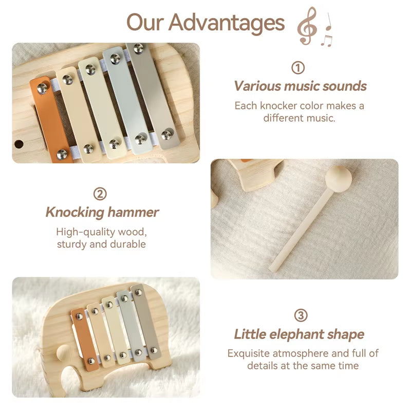 Montessori Wooden 5 Tones Multicolor Xylophone Wood Musical Instrument Toys for Baby Kids Puzzles Early Learning Games Baby Gift