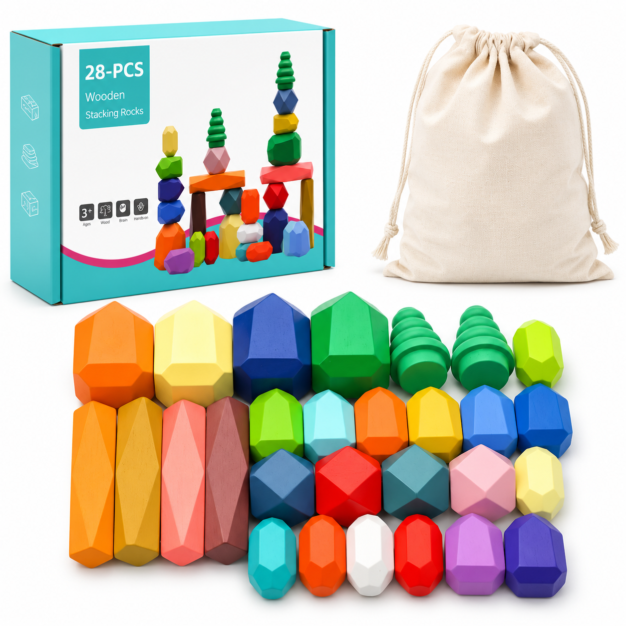 Wooden Rainbow Stone Balance Blocks