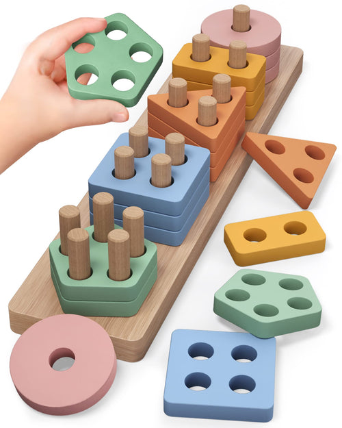 Montessori Shape Sorter & Color Stacker Set