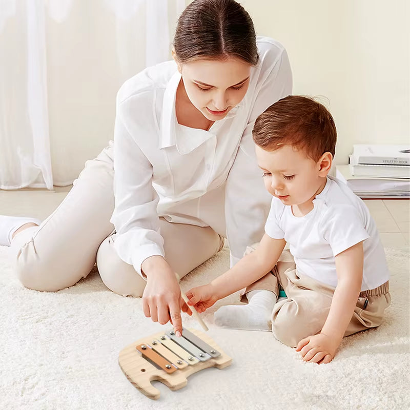 Montessori Wooden 5 Tones Multicolor Xylophone Wood Musical Instrument Toys for Baby Kids Puzzles Early Learning Games Baby Gift