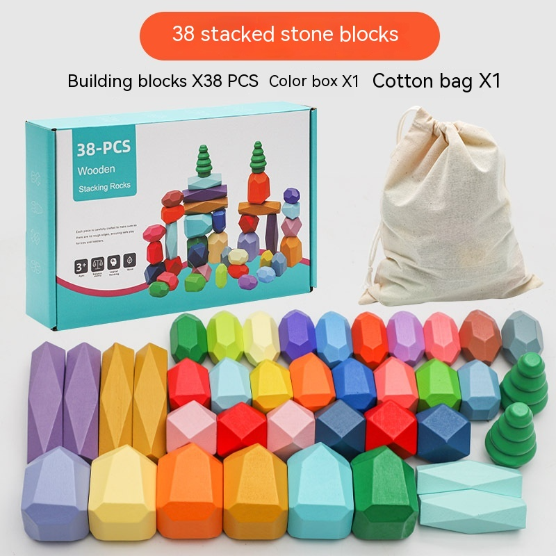 Wooden Rainbow Stone Balance Blocks